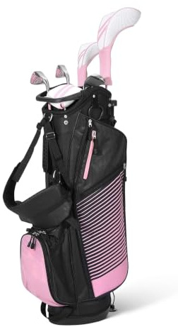 Amazon Basics 6-Piece Golf Club Set with Stand Bag, Oversized Clubface, Right Handed, Pink/Black