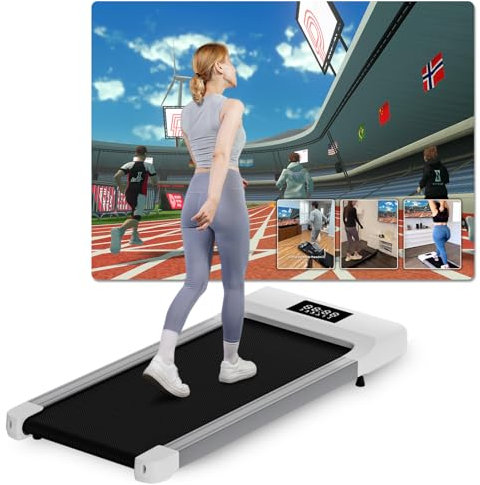 DeerRun Raceable Laufband für Zuhause Geeignet für Hightech-Wearables, Walking Pad MAX 159KG/136KG, APP-Steuerung Laufband Schreibtisch mit KI-Begleitung, Multiplayer-Rennfunktion Laufbänder