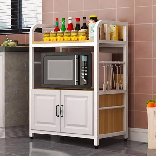 Genérico Soporte para microondas Beige con Armario de Almacenamiento, Estante Organizador de Cocina y Mesa de Bar, Rejilla para Horno microondas Que Ahorra Espacio para el hogar, aparador y solucione