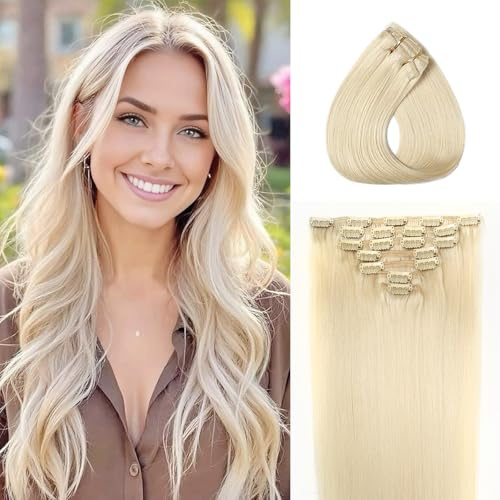 WOWANGEL Clip in Extensions Echthaar 14 Zoll(35cm) Nahtlos, 7 Stück 120g Remy Haare Ohne Schaden für Alltag, Hochzeiten & Events,21 Unsichtbare Clips, Wiederverwendbar,Honig Blond(60#)