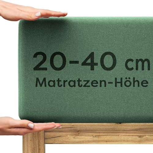 Wolkenfeld Spannbettlaken 140x200cm – 160x220cm – Premium Jersey Baumwolle mit 5% Lycra – Faltenfreies Bettlaken für hohe Matratzen bis 40 cm – Atmungsaktiv & Oeko-TEX Zertifiziert – Wald Grun