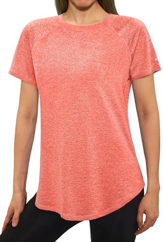Gyabnw Funktionsshirt Damen Kurzarm mit Reflektierenden Details | Schnelltrocknend, feuchtigkeitsableitend, atmungsaktiv, gebogener Saum, für Laufen Fitness und Outdoor