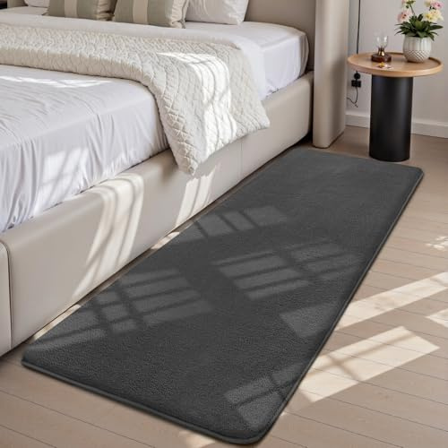 Treeboy Teppich Wohnzimmer Teppichläufer Grau Weich Schlafzimmer 60x120 cm | Kurzflor Waschbar rutschfest Flauschig Teppiche Gegend Läufer Flur Teppiche Carpet für Jugendzimmer Kinderzimmer Eingang