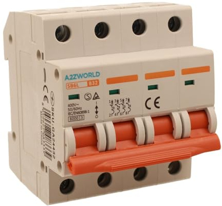 Dreiphasiger Leitungsschutzschalter 4P 32A B32, Kurve B 6kA, 4 Module DIN 380V AC, zertifiziert IEC60898-1, Serie SB6L