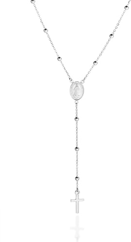 QUADRI - Elegante Rosenkranzkette aus 925er Silber - Deluxe-Geschenkbox - Medaille der Jungfrau Maria und poliertem Kreuz - Halskette Länge 48 + 7.50 cm Anhänger - Made in Italy