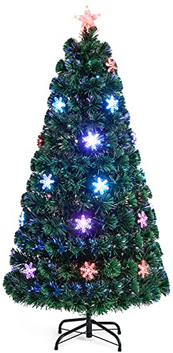 FANTASK LED Künstlicher Weihnachtsbaum, Tannenbaum mit Glasfaser-Farbwechsler und Sternspitze, Christmas Tree mit Tannenbaum PVC Nadeln, Christbaum für Zuhause, Büro, Geschäfte,150cm (Grün)