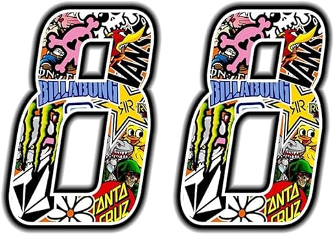 4R Quattroerre.it 13358 Startnummer 8 Aufkleber für Motorräder, Sticker Bomb, 10 x 7.5 cm (Packung mit 2)