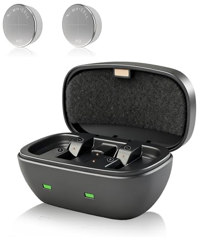2Pcs Rechargeable Hearing Aid Batteries Size 13 with Charger, Portable Charging Case and Mercury-Free P13 Rechargeable Batteries for Non-Bluetooth Hearing Aids (2 Batteries + Charger)