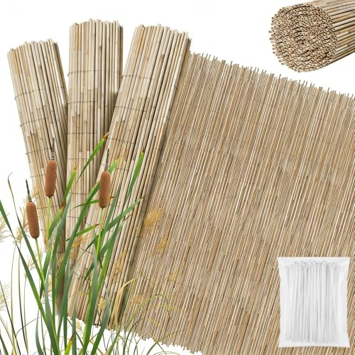 LZQ Schilfmatte Sichtschutz Natur 120 × 300cm, Balkonsichtschutz Natürliche Schilfrohrmatte aus Schilf, Sichtschutzmatte Windschutz atmungsaktiver Gartensichtschutz für Balkon, Zaun & Terrasse