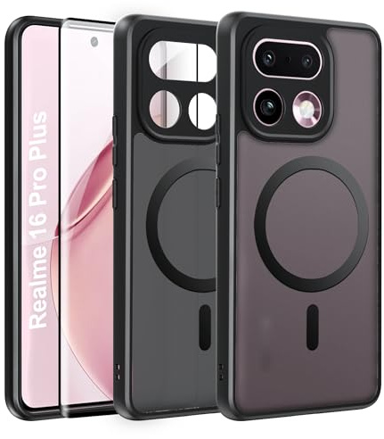 Effcotuo Funda Magnética para Realme 16 Pro Plus /16 Pro+ 5G Case con MagSafe con 1 Piezas Protector de Pantalla Cristal Templado, Acrílico Carcasa Respaldo Translúcida Mate Antigolpes Cover