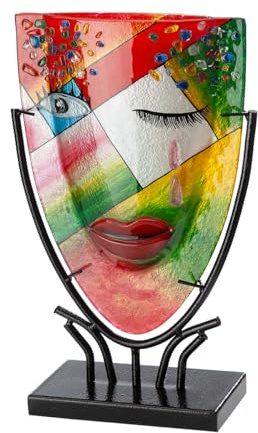 Glas Art Dreaming Gesichtsvase aus Glas - Mehrfarbig - oval - Gesichtsmotiv - Höhe 34cm x Breite 22cm - handbemalt
