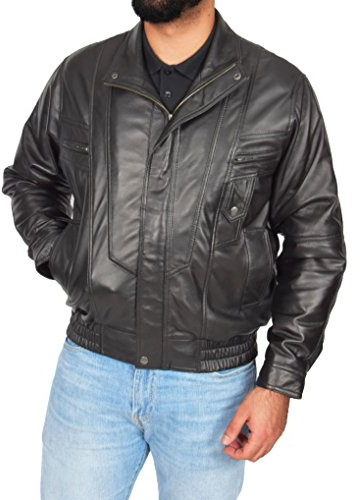 A1 FASHION GOODS Gentlemens Bomber Soft Black Leather Jacket Classic Blouson Comfort Fit Coat - Alan