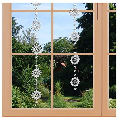artex deko Girlande/Fensterbild Blütenstern Hochwertige Ganzjahres-Fensterdekoration aus Echter Plauener Spitze inkl. 2 Saughaken