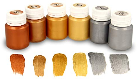 Krevo Art Acrylfarben Metallic | 6 x 20ml schimmernde Metallicfarben auf Wasserbasis | Cremig deckend, schnelltrocknend für Holz, Faserplatten, MDF, Papier, Pappe, grundierte Leinwände, Steine, Ziegel