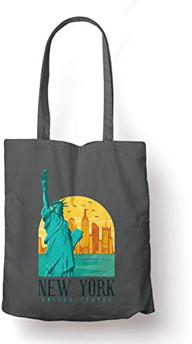 BLAK TEE USA New York City Skyline Organic Cotton Reusable Shopping Bag Grey