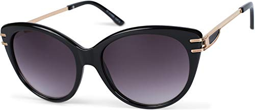 styleBREAKER Damen Sonnenbrille in Katzenaugen Form mit Polycarbonat Gläsern und Metall Bügel, Cat-Eye Brille 09020111, Farbe:Gestell Schwarz/Glas Grau-Violett Verlaufsglas