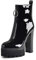 Only maker Damen Stiefeletten Plateau Kurze Stiefel Bequeme Elastische Knöchelstiefel Blockabsatz Reißverschluss Schwarz Lack 40 EU
