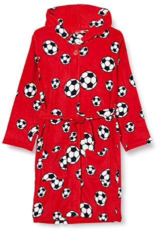 Playshoes Unisex Kinder Fleece-Bademantel Morgenmantel, rot Fußball, 158/164