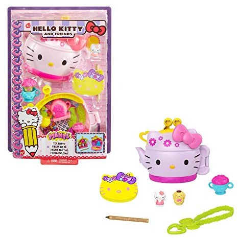 Mattel Hello Kitty GVB31 - Teeparty Schatulle (12,5 cm) mit 2 Sanrio Minis Figuren, Notizblock und Schreibwarenzubehör, tolles Spielzeug Geschenk für Kinder ab 4 Jahren