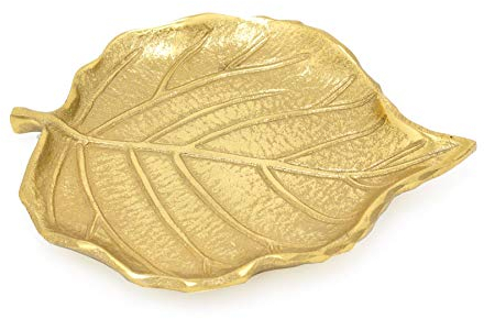 Carousel Home Gifts Elegant Gold Metal Leaf Trinket Dish | Aluminium Storage Display Vanity Tray | Botanical Jewellery Plate