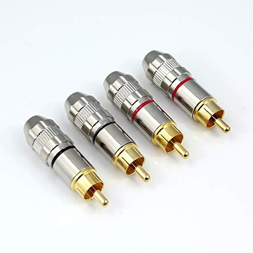 RHINORO 4 pcs (2 Colours Combo) Premium Gold Plated RCA Male Solder Soldering Plug Audio Video AV Terminals Ends Connectors