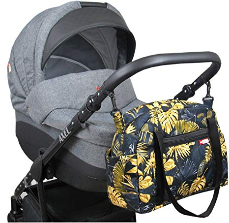BabyLux Wickeltasche COLORFUL Kinderwagen Buggy Große Handtasche Babytasche mit Befestigung für Mutter Handtasche (79. Schwarz + Gold)