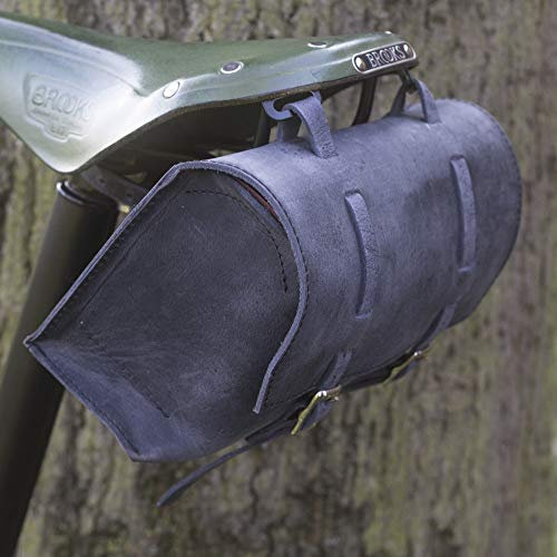 London Craftwork Große Fahrradtasche Echtleder Sattel Lenker Rahmentasche (Schwarz) XL-BL-RAW