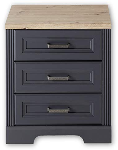 Stella Trading JASMIN Rollcontainer Schreibtisch in Graphit, Artisan Eiche Optik - Mobiler Büroschrank mit 3 Schubladen - Landhausstil Büromöbel Komplettset - 54 x 62 x 39 cm (B/H/T)