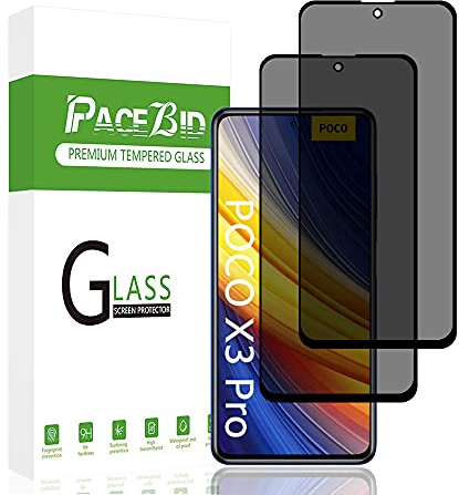 PaceBid 2 Pack Protector de Pantalla de Privacidad Compatible con Xiaomi Poco X3 Pro/Poco X3 NFC, [Cobertura Completa] [Anti-arañazos] [ Case Friendly] Dureza 9H Anti-Espía Cristal Vidrio Templado