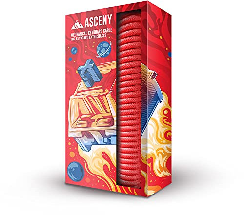 Asceny Spiralkabel und doppelärmelig, mechanisch, für mechanische Typ-C-Tastaturen, Rot