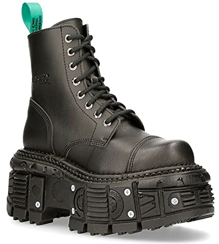 NEW ROCK TANKMILI083C-V2 Stivali con Piattaforma in Pelle Nera VEGANI da Motociclista Punk Gotico 40