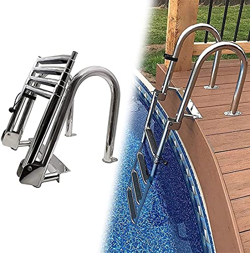 GLZXMQBP Badeleiter Boot Poolleiter, 4 Schritt Klappbar Teleskopleiter Boot Edelstahl Bootsleiter mit Handgriff & Rutschfestem Pedal, Bootsleitern für Outdoor Wassersport Badeplattform Last 200Kg