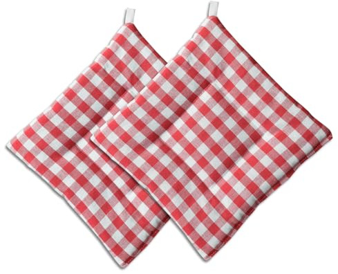 Topflappen Hannah – hochwertiger Hitzeschutz 2er Pack | dick gefütterter Untersetzer rot-weiß kariert | 2 Küchenhelfer quadratisch im Landhaus-Stil Küchenzubehör Kochen Backen waschbar 21 x 21 cm