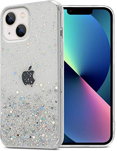 cadorabo Case compatible with Apple iPhone 13 MINI in Transparent with Glitter - Protective TPU silicone cover with sparkling glitter - Ultra Slim Back Cover Case