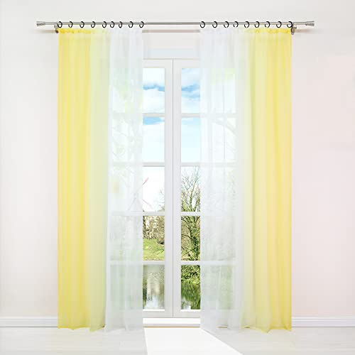 HongYa 2er-Pack Farbverlauf Gardinen Transparenter Voile Vorhänge Schals mit Kräuselband H/B 145/140 cm Gelb