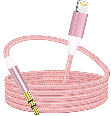 Hatuge Lightning to 3.5mm Aux Cable, Apple MFi Certified Headphone Audio Jack Cord Compatible with iPhone 13 12 11 XS XR X SE 8 7 6 5 iPad/iPod to Car Stereo, Speaker (Pink)