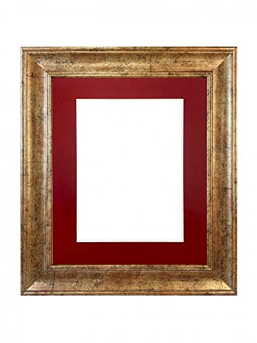 FRAMES BY POST Scandi Bilderrahmen, antikes Gold, mit rotem Passepartout, Bildgröße 12,7 x 8,9 cm