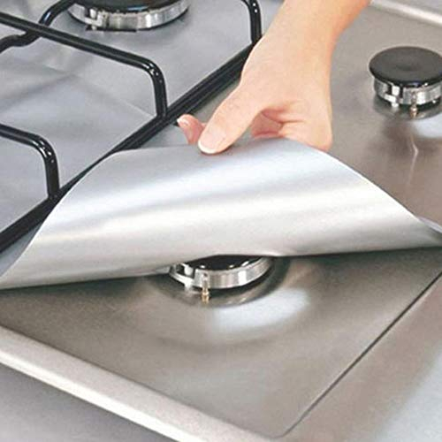 Generic no 4 Pieces Gas Hob Range, Reusable Non-Stick Cooker Protector, Stove Burner Liner Cover for Kitchen (Silver), Copper