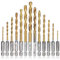 Mesee 13 Pieces Titanium Coated HSS Twist Drill Bits, High Speed Steel Drill Bit Set 1/4 Inch Hex Shank Quick Change Woodworking Drilling Tool - 1.5mm-6.5mm