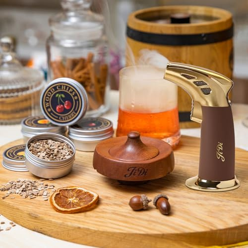 JIDI Cocktail-Smoker-Set mit Taschenlampe und Holzspänen, altmodischer Kamin-Räucherofen für Cocktails, Whiskey und Bourbon, ideale Geschenke für Männer, Freund, Ehemann, Papa (kein Butan)