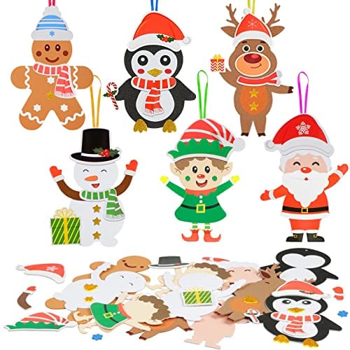 LAMEK 12 Weihnachten Bastelsets Kinder Kreative Weihnachten Kunsthandwerk zum Basteln mit Design Santa Lebkuchenmann Rentier Elf Schneemann Pinguin für Weihnachtsbaum Winter Neujahr