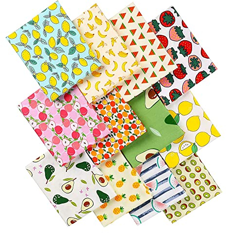 12 Stück Obst Gedruckte Obst Stoff, Frucht Muster Stoff, Fett Zimmer Nähen Patchwork Stoff Packungen für Alben Handwerk Nähen Projekte