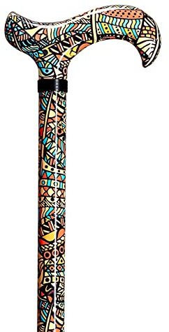 Design Gehstock URBAN, farbig, bunt, modisch, höhenverstellbar von 75-100 cm, Derbygriff, Leichtmetall, edler Zierring in schwarz, inkl. Gummipuffer.