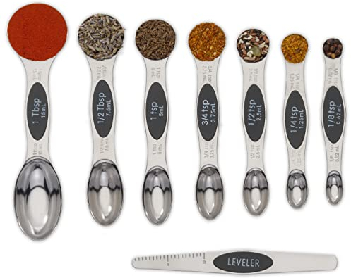 CH1EF Magnetic Measuring Spoons Set Stainless Steel Stackable Teaspoons Tablespoons Dual Sided Measure Spoon set (Black)