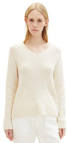 Tom Tailor Damen 1042956 RIPP Strickpullover mit V-Ausschnitt