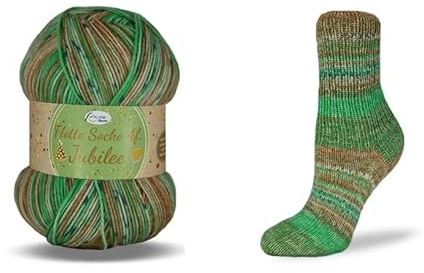 Rellana Flotte Socke Jubilee, 40Jahre Rellana,100 g/420m LL,4-fädige Sockenwolle,75% Schurwolle/25% Polyamid, (1765 grün-ocker-messing)
