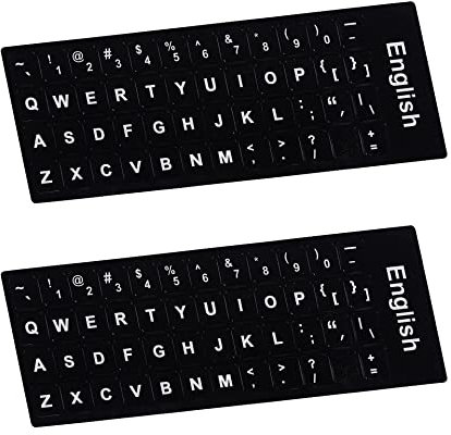BOBOZHONG Cubierta del Teclado Inglés,2 Piezas Pegatina De Teclado Adhesivo para Teclado,Fondo Negro con Letras Blancas,Impermeable,Resistente para Teclados De PC De Escritorio