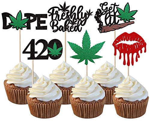 24 Stück Marihuana-Blatt-Cupcake-Topper, Glitzer-Dope, 420 Cupcake-Picks, haben eine Dope-Kuchendekoration für Geburtstagsparty-Zubehör
