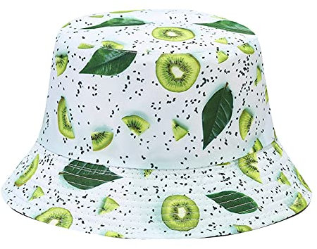 Hearda Fischerhüte für Damen Sommer, Unisex Baumwolle Sonnenhut Wendbares Sommerhut Faltbar Anglerhut für Outdoor, Reisen, Wandern, Camping, Einkaufen (M（56-58cm）,Kiwi-Frucht)