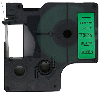 BROVACS 1 Packung Schwarz auf Grün Etikettenband, kompatibel mit DYMO D1 43619 6 mm 1/4 Zoll OPA2019